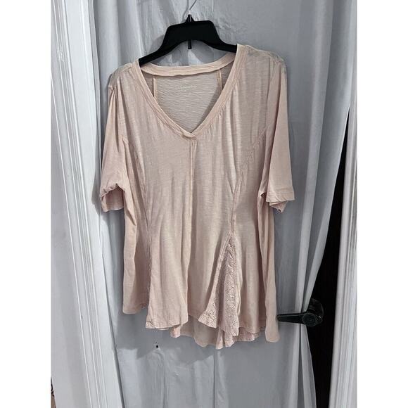 Soft Surroundings Pale Orange V Neck Lace Eyelet Insert Tee Xl - Picture 1 of 5